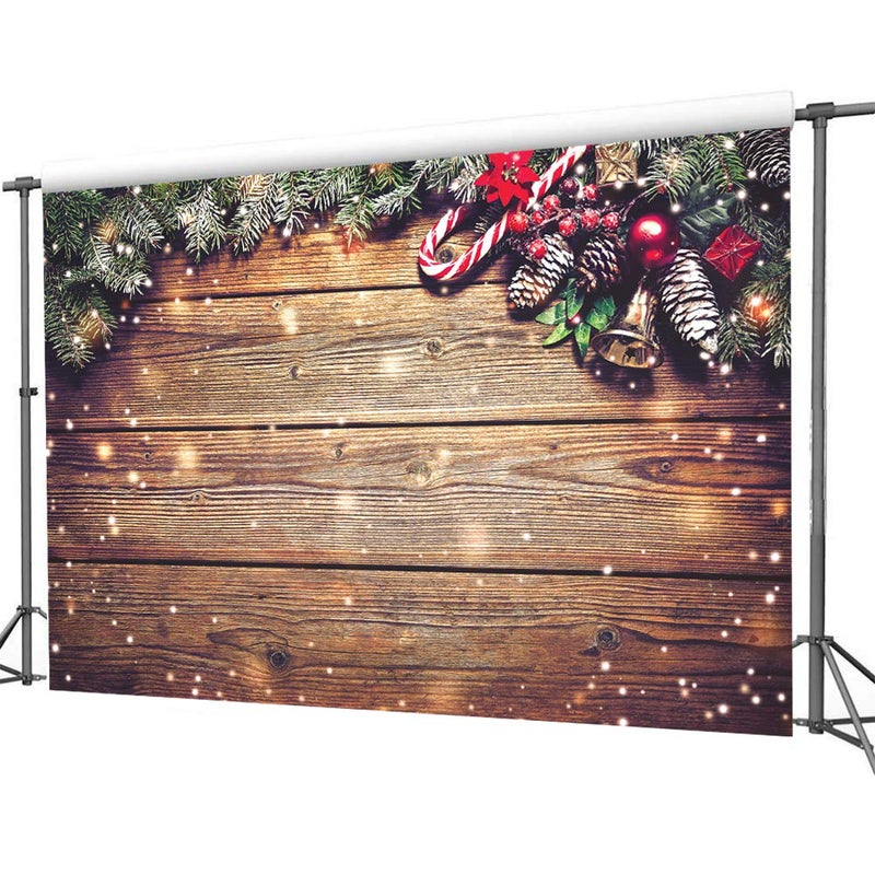 Dudaacvt 7x5ft Christmas Backdrop Snowflake Gold Glitter Christmas Wood Wall Photography Backdrop Xmas Rustic Barn Vintage Wooden Floor Background for Kids Portrait Photo Studio Booth - Image 3